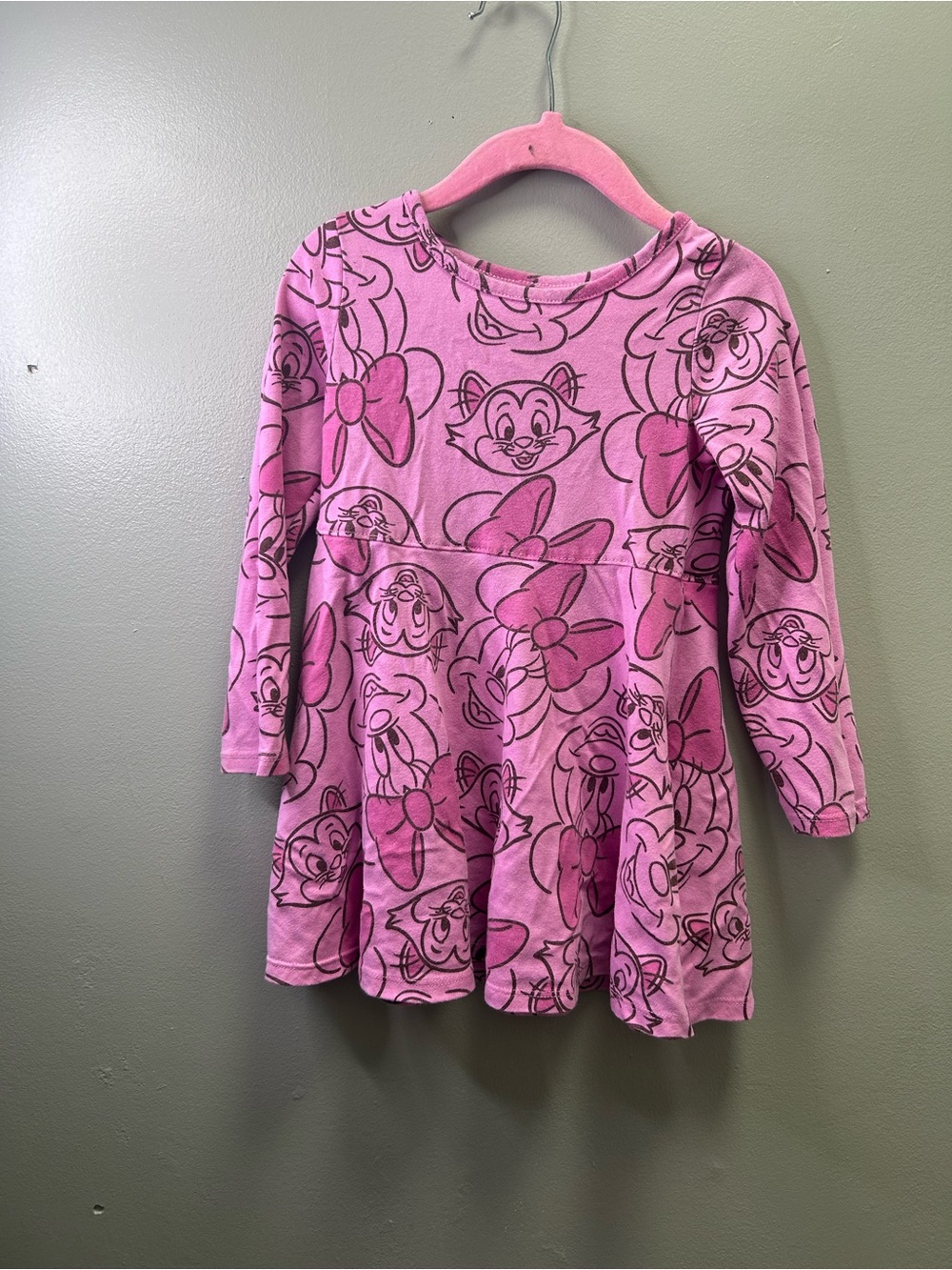 Disney Pink Long-Sleeve Character Print Dress